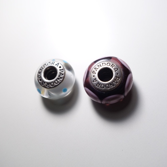 Pandora Murano Glass & Sterling Silver Bead Charms Stamped .925 ALE, Set of 2 - Picture 3 of 5